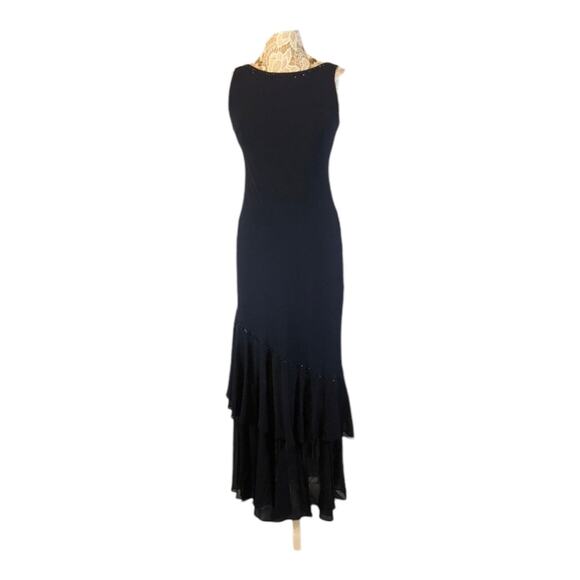 Davids bridal formal sleevless long navy beaded tiered dress with shawl size 4 - Picture 3 of 12